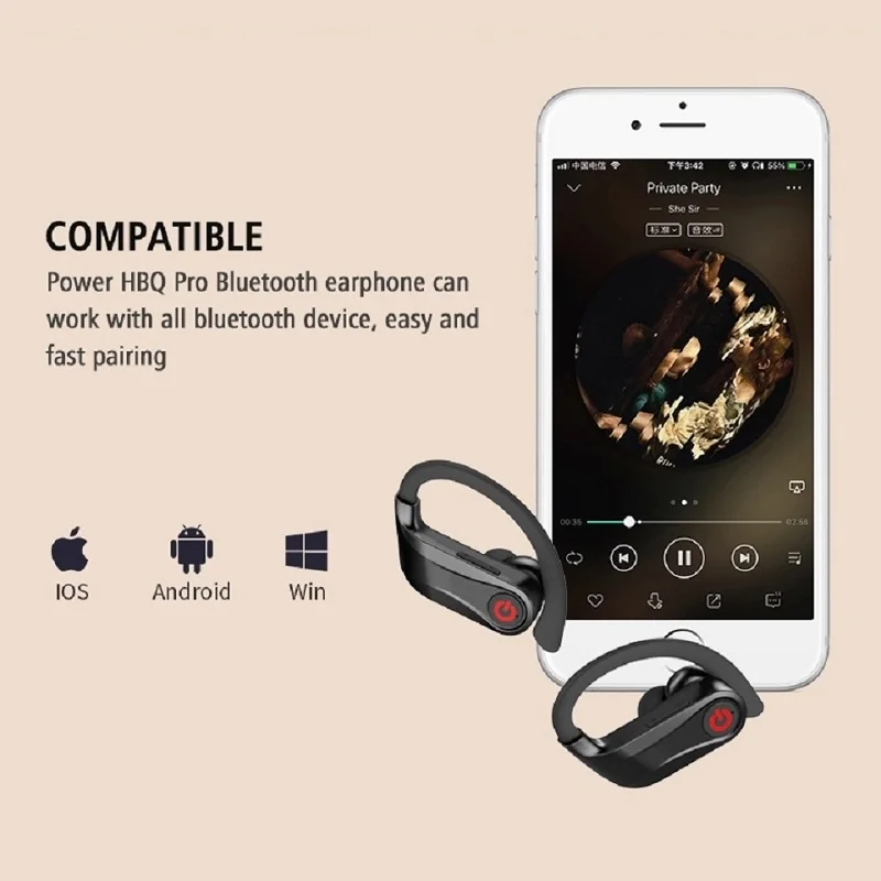 Sport cuffie Wireless Bluetooth con microfono IPX5 ganci auricolari impermeabili Display a LED auricolare Bluetooth cuffie Stereo HiFi per musica