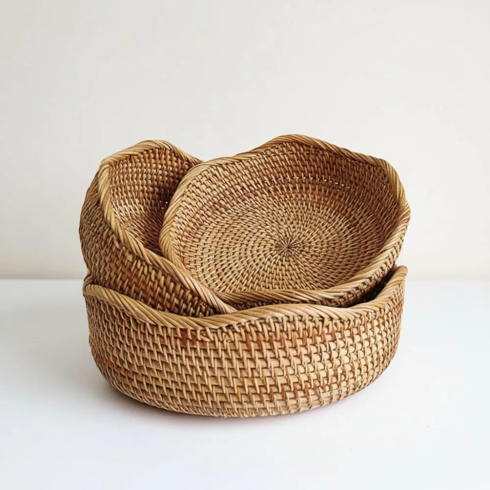 

Natural Rattan Storage Baskets Set of 3, Woven Kitchen Organizer for Bread Fruit Snacks Home Decor