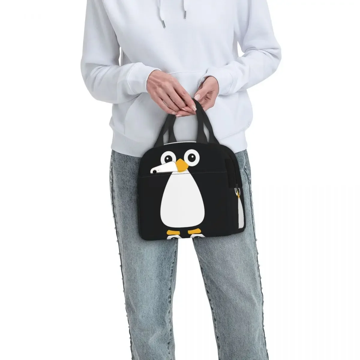 Cute Vector Penguin Insulated Lunch Bags Waterproof Picnic Bags Thermal Cooler Lunch Box Lunch Tote for Woman Work Kids School