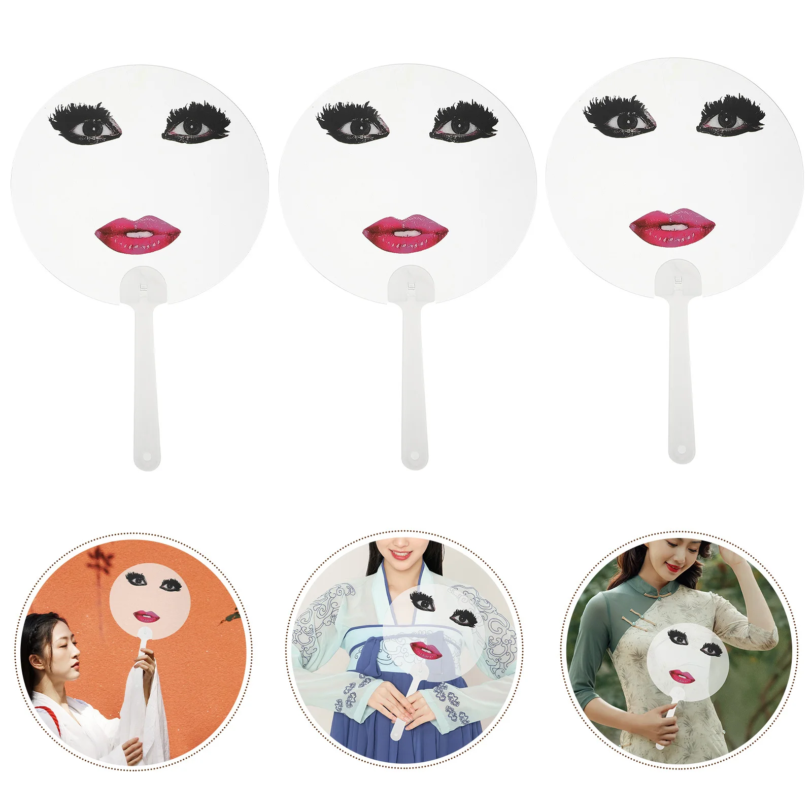 

10Pcs Funny Red Lip Pattern Transparent Round Fans Lightweight Plastic Handheld Fans for Parties Photography Props Summer
