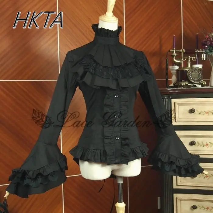 

Dark Gothic Lolita Long-sleeved Palace Long-sleeve Shirt Women Blouses 2025 Spring New Ruffle Horn Sleeve Bow Tie Blouse Y2k Top