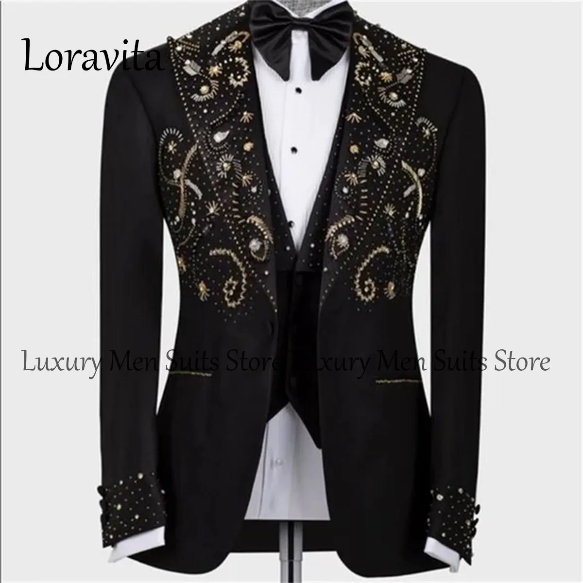 

Formal Crystal Beaded 2 Pieces Men Suits Shawl Lapel Breasted Velvet Wedding Groom Dinner Party Customized Male Prom Blazers