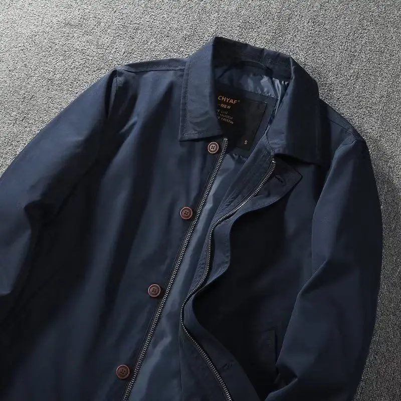 Classic American Business Collar Jacket Zipper Button Windproof  Color Workwear Outerwear Spring Autumn Versatile Youth ...