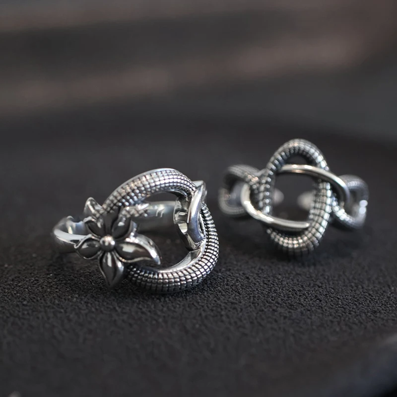 ENSHIR Geometry Flower Star Open Ring For Women Men Vintage Personality Fashion Punk Hip hop Jewelry Gifts Wholesale