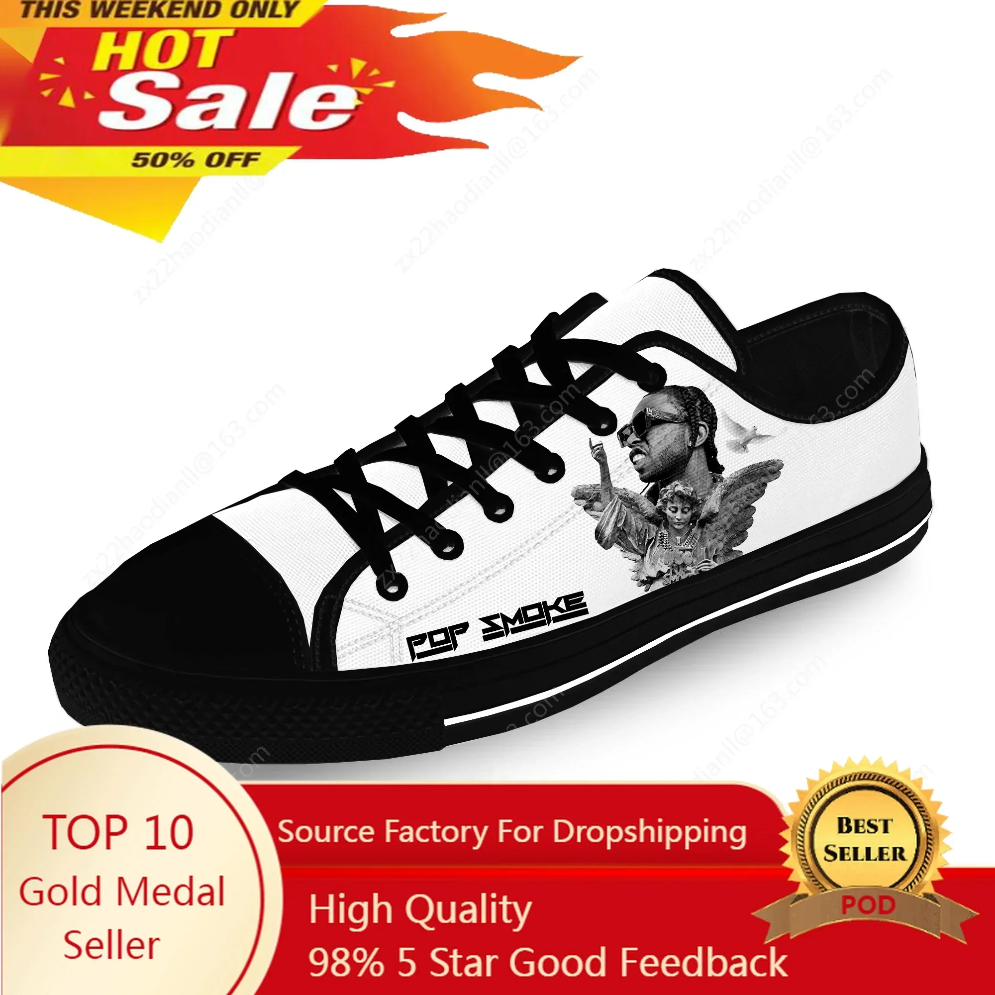 Pop Smoke Rap Rapper Hip Hop Music Casual Cloth Fashion 3D Print Low Top Canvas Shoes Men Women Lightweight Breathable Sneakers