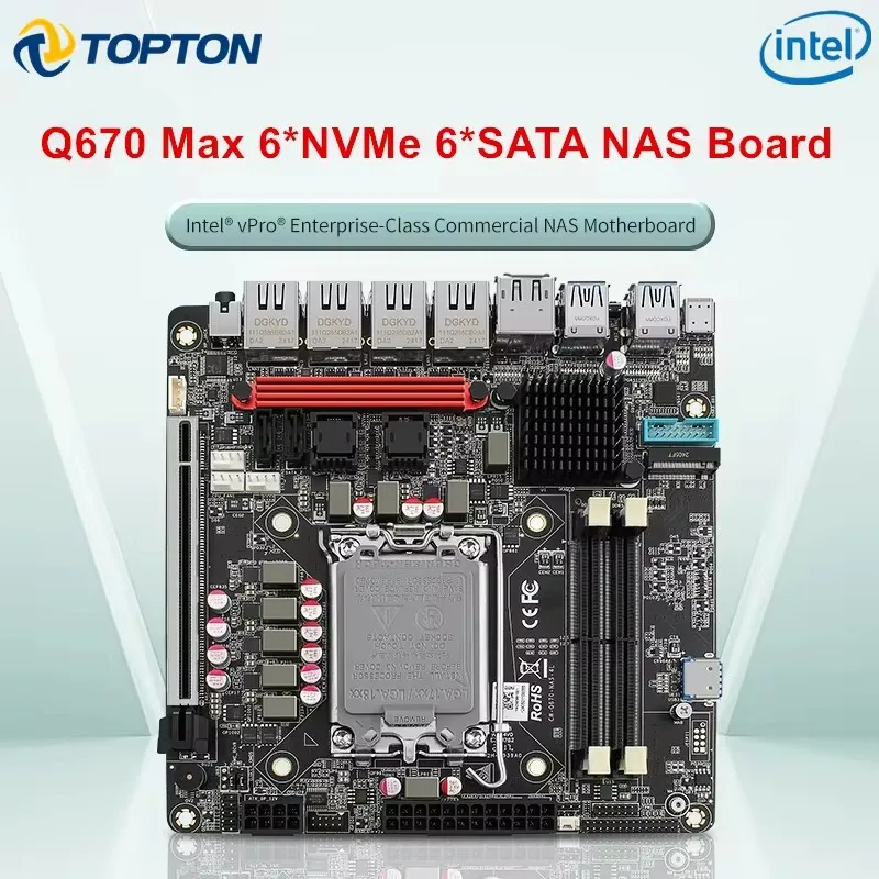 Imagem -02 - Placa-mãe Intel Vpro Nas Q670 12 13 12ª Geração Cpu Lga1700 Pcie5.0 x 16 Max x Nvme x Sata3.0 2x Ddr5 4x2.5g Lan Itx Mainboard Novo