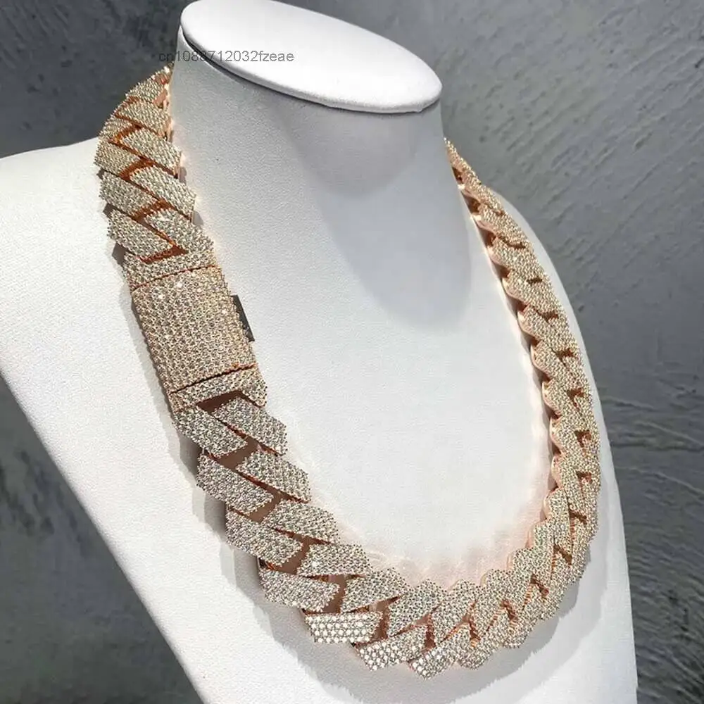Luxury Iced Out Jewelry Vvs Diamonds Custom 24mm Necklace Hip Hop 925 Silver Cuban Link Chain Moissanite.