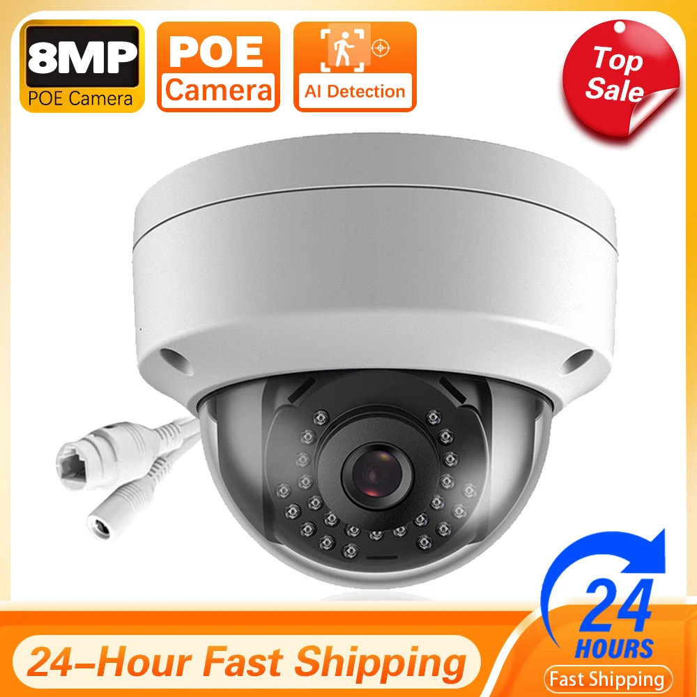 8MP 4K IP Camera Vandal-Proof IP66 Waterproof Outdoor Dome POE IPC Camera System Security Surveillance Ai Detection Cameras