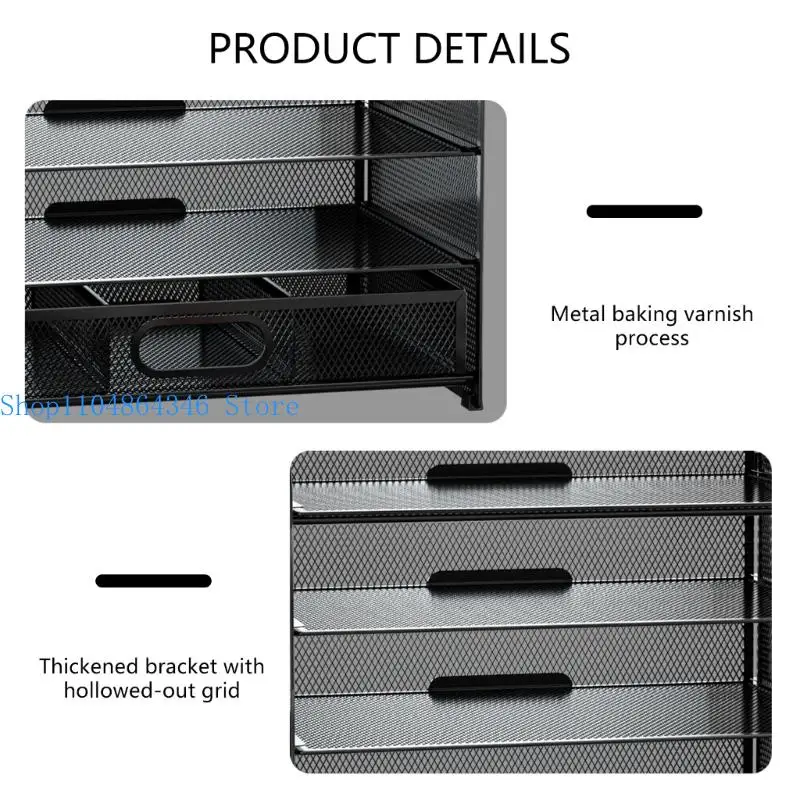 5asd 3 Tiers Office Filing Trays Desk Notebooks Sorter Rack Paper Organiser with Handle School Office Supplies