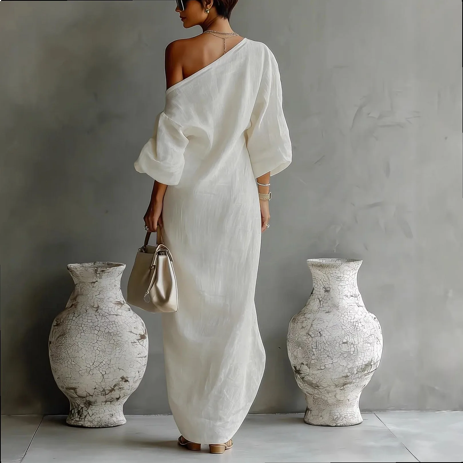 Ladies Off Shoulder Dress Spring Summer Fashion High End Women's Dresses Mid Waist Pullover