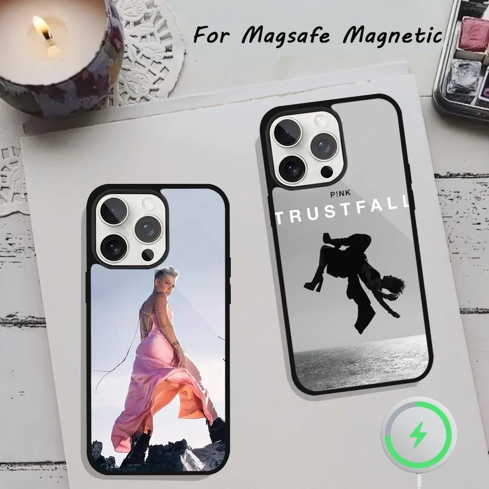 Singer P-P!nk Trustfall Phone Case For iPhone 15 12 13 14 11 Pro Plus Max Magsafe Magnetic Wireless Charging shell