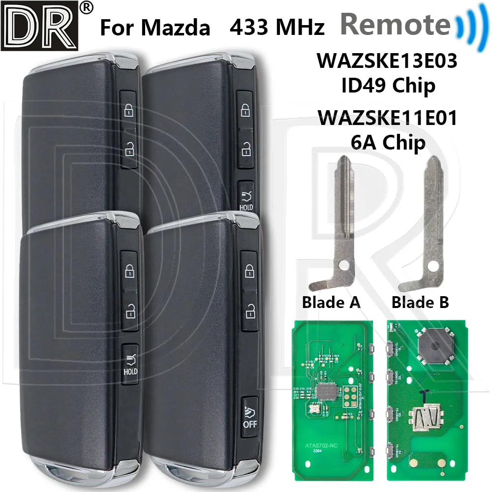 Great 433MHz SKE11E-01 6A Chip/SKE13E-01 ID49 Chip Proximity Car Remote Key For Mazda CX-5 CX-8 CX-9 CX30 CX-30 Axela 2016-2021
