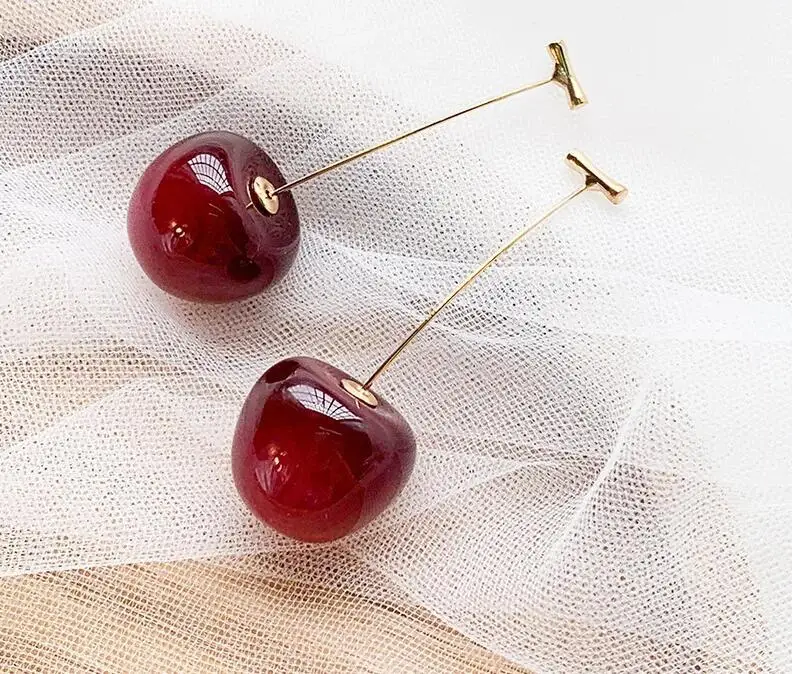 Cute Cherry Fruit Acrylic Long Pendant Earrings For Women Fashionable Resin Cherries Earrings Charm Jewelry Trendy Party Gifts