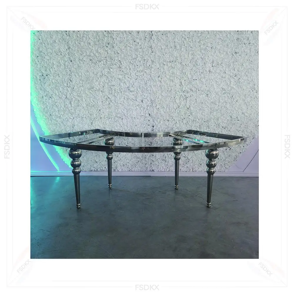 FSDKX Wholesale Half Moon Tempered Glass Top Durable Stainless Steel Wedding Table