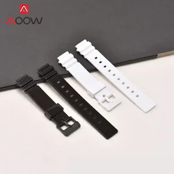 14mm Sport Strap Watchband for LRW-200H Black White Resin Waterproof Replace Bracelet Watch Band Belt