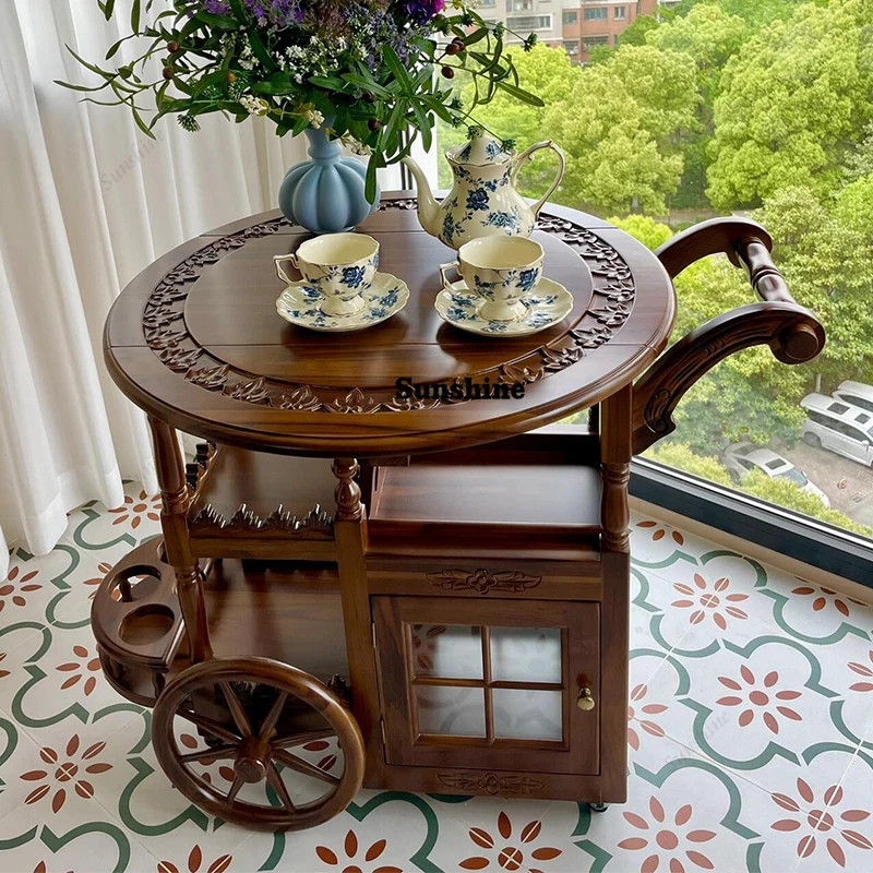 

American solid wood dining car hand push simple French classical living room folding small side table