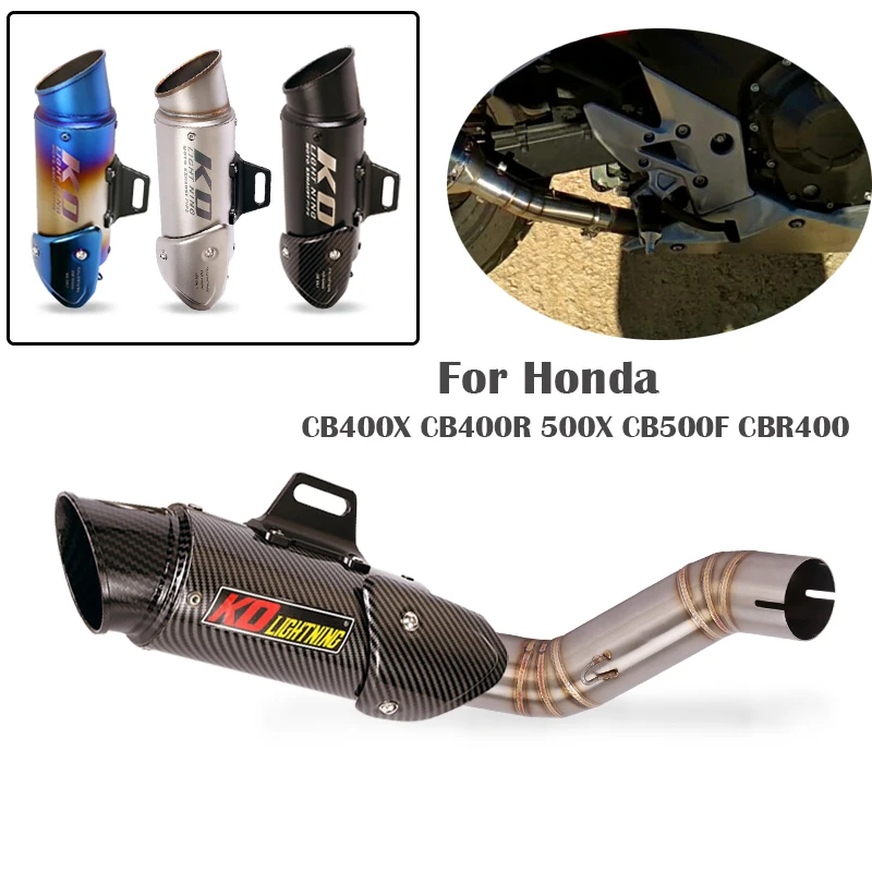 

For Honda CB400X CB400R 500X CB500F CBR400 Slip On Exhaust Pipe Racing Muffler Tail Escape Mid Connect Link Tube Stainless Steel