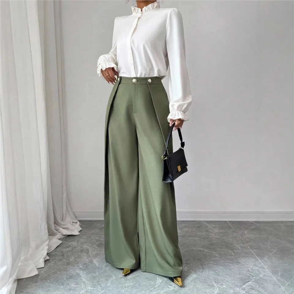 

Women Elegant Wide-leg Pants Pleated Texture Casual Pants Autumn Drapey Loosestraight Trousers Fashion Female Versatile Trousers