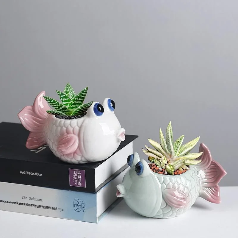 3Pcs Ocean Theme Succulent Pots Handmade Ceramic Cartoon Tropical Fish Desktop Ornament Amazon Home Gardening Decor