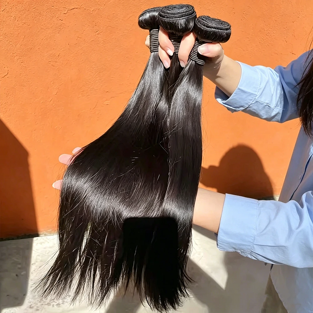 

Straight Bundles Human Hair Extensions 3 4 Bundles Unprocessed Virgin Hair 26 Inch Double Weft Quick Weave Natural Black For Wom