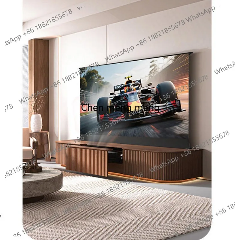 All solid wood automatic lifting screen integrated laser TV cabinet 100 inch home invisible cinema 120 inch large screen
