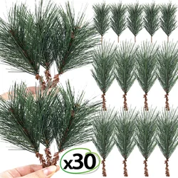 30/10Pcs Christmas Artificial Pine Branches Xmas Tree Wreaths Holiday Garden Party Green Pine Stems Decoration Evergreen Pick