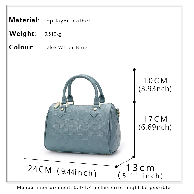 Ladies Cowhide Check Embossed Mini Duffle Handbag with Detachable Adjustable Cross Strap Multi Pocket Shoulder Bag for Shopping