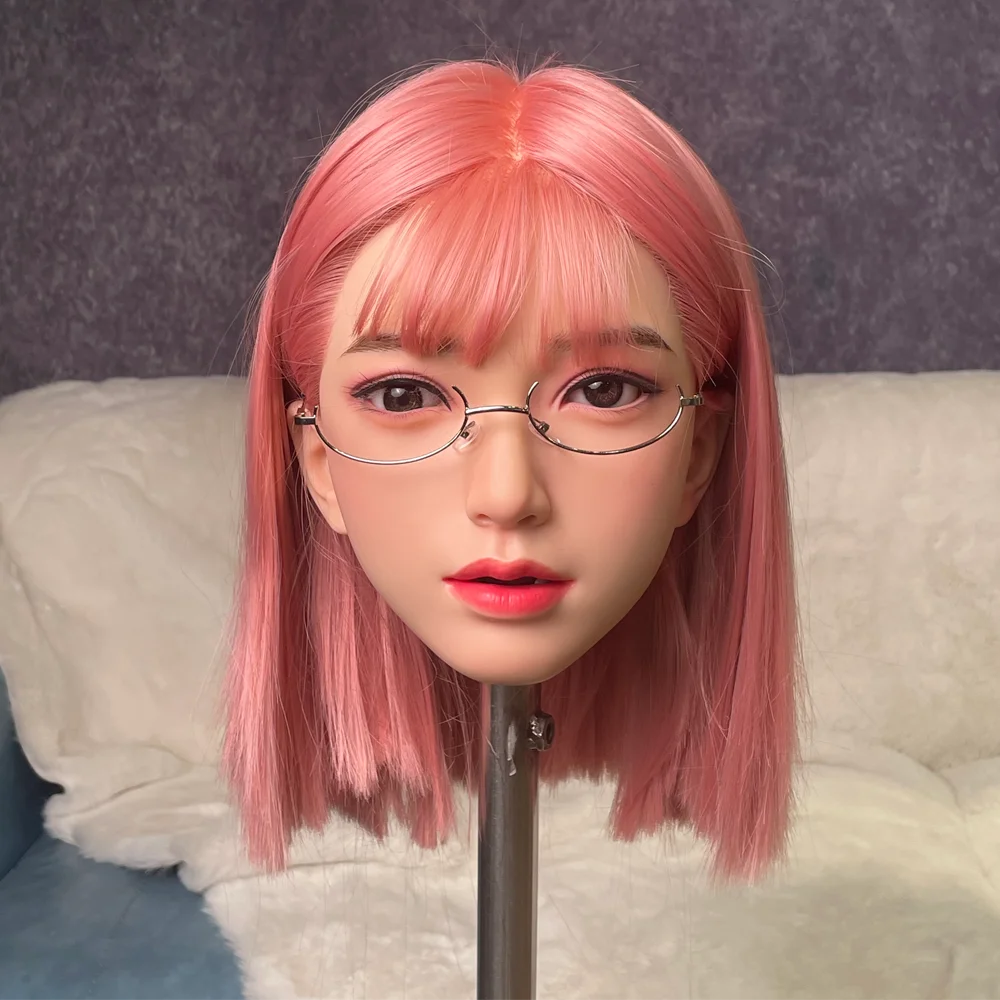 نموذج رأس أنثى قصير الشعر وردي رائع للغاية، نسخة 1:1 من نموذج رأس أنثى، شخصية رأس مثيرة، سيليكون (بدون ملحقات)