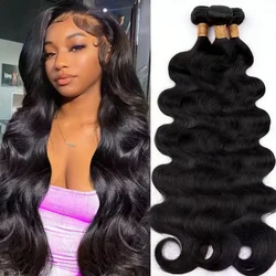42 Inch Body Wave Human Hair Bundles Natural Black Brazilian Virgin Hair Weave 12A Unprocessed Real Human Hair Extensions Full T