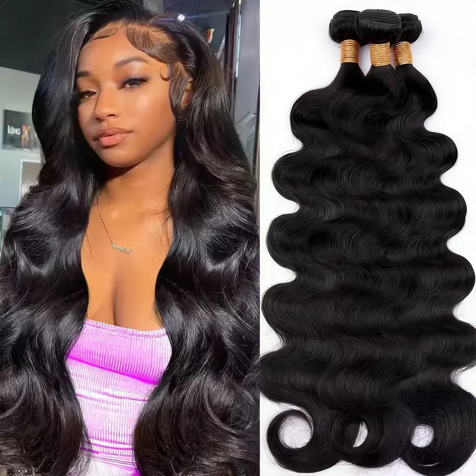 Paquetes de cabello humano body wave de 42 pulgadas, negro natural, brasileño virgen, 12A sin procesar, extensiones reales
