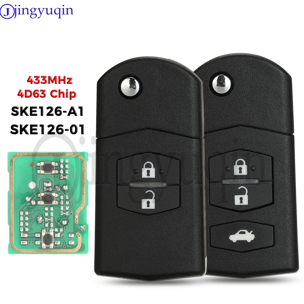 jingyuqin 433MHz Folding Remote key Car Starter ID63-80bit For Mazda 2 3 5 6 Mitsubishi system SKE126-01 SKE126-A1 3/2 Buttons