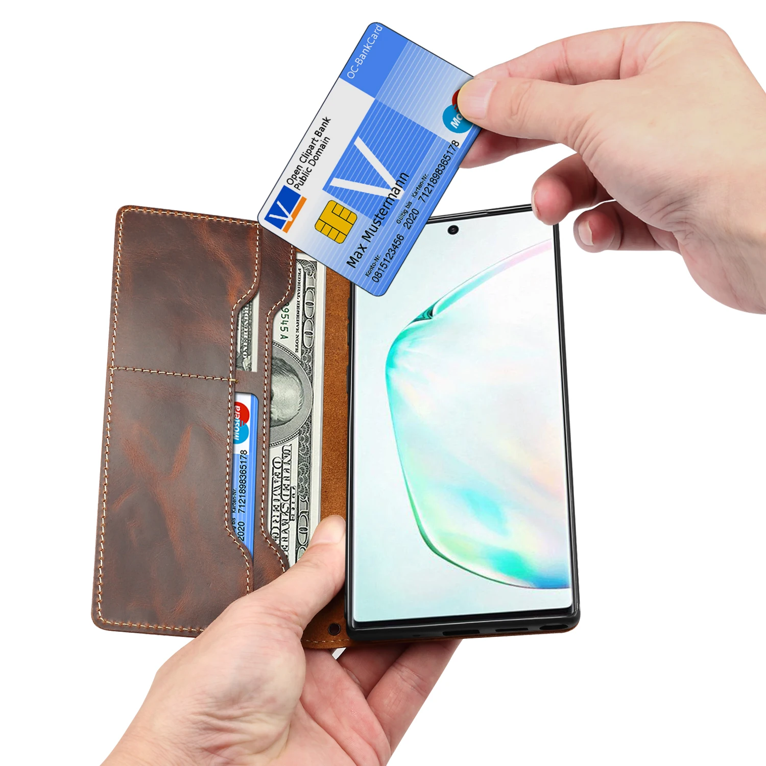 Denior Luxury Oil Wax Genuine Leather Flip Cover for Galaxy Note 20 Ultra S10 S20 Note 10 Plus Wristband Grip Slim Wallet Case