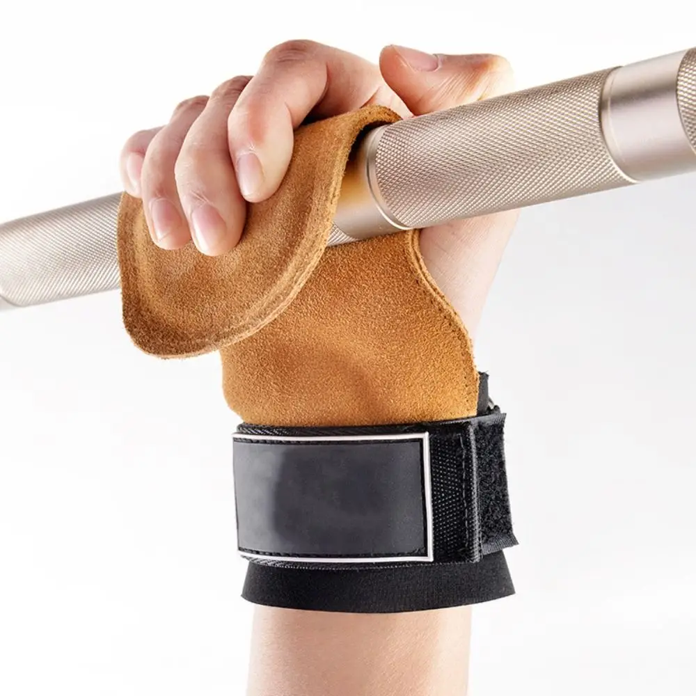 Pads Cowhide Gym Gloves Double Leather Wristband Deadlift Belt Anti-Skid Palm Protection Fitness Gloves Crossfit
