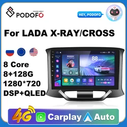 Podofo Android 11 Car Radio for LADA X Ray Xray Cross Multimedia Player 2 Din Navigation GPS Carplay Autoradio Stereo DVD