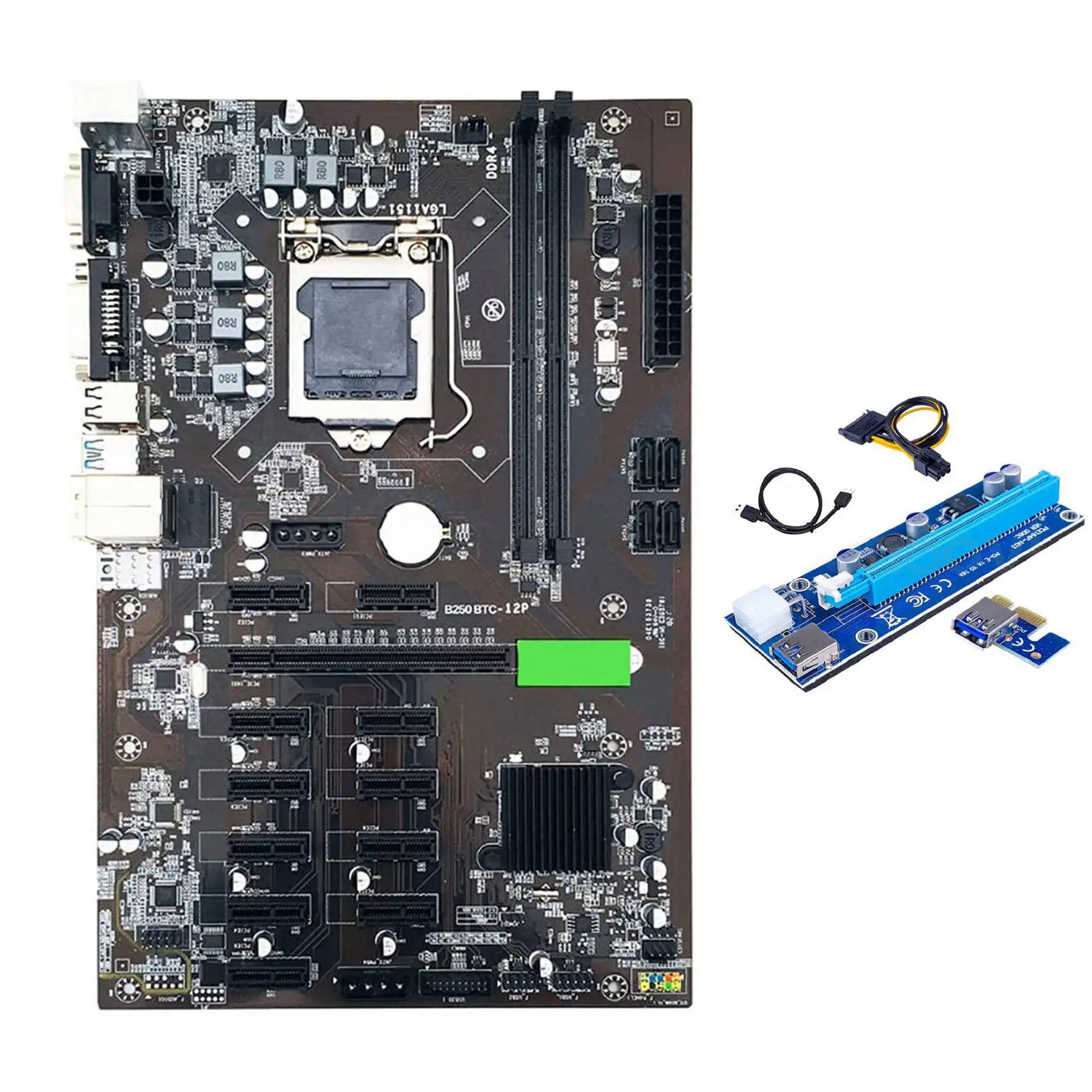 Материнская плата для майнинга BTC B250 с Riser Card VER006C, 12 слотов для графической карты LGA 1151, DDR4, USB3.0 для BTC Miner