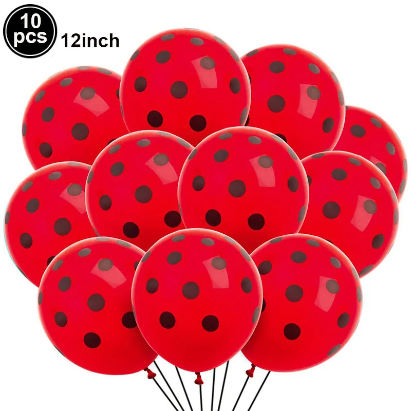 Ladybug Birthday Decorations Happy Birthday Banner Cake Topper Black Red Latex Balloon Cutlery Kids Ladybug Theme Party Supplies