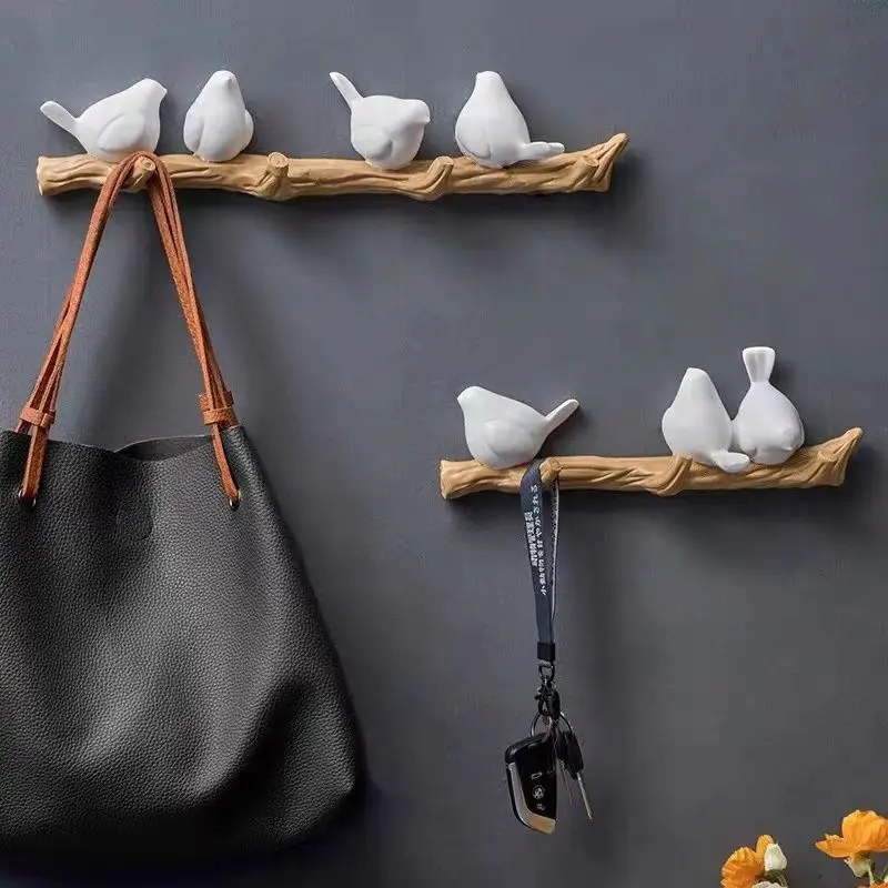 Nordic Creative Resin Bird Wall Hook Decoration Home Porch Door Key Bag Wall Sticker Hanger Clothes Bath Towel Scarf Wall Rack