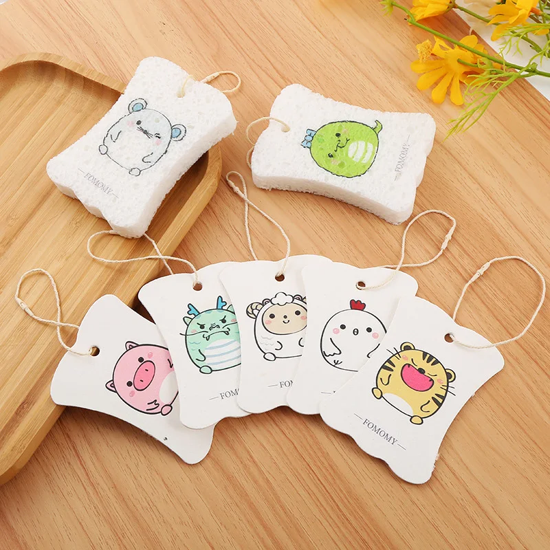 1PC Random Pattern Wood Pulp Cotton Cleaning Tool Sponge Bowl Dish Brush with Rope Cute Flower Sponge Pads Wipe
