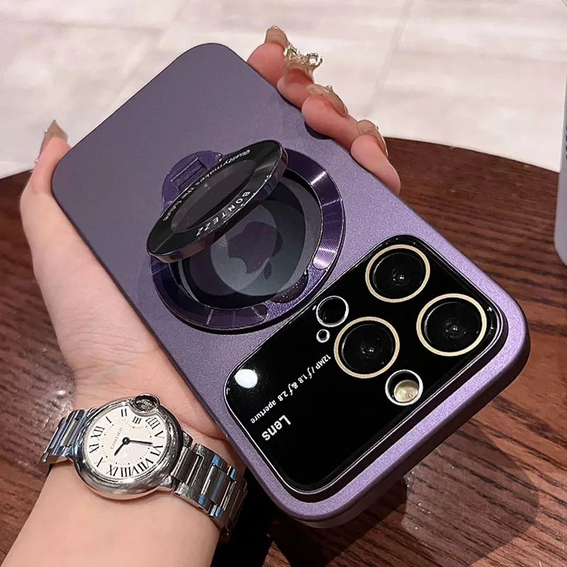 

Luxury Matte PC Bracket Magsafe Phone Case for iPhone Case for iPhone 15 14 13 12 11 Pro Max Protector Stand Holder Funda Cover