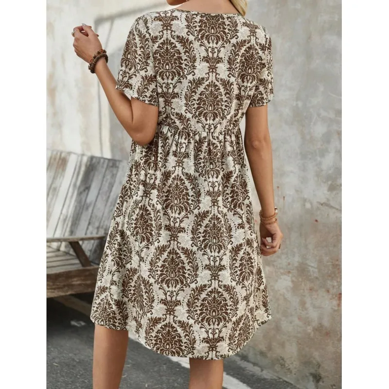 فستان نسائي أنيق لصيف 2025 تنورة ضيقة بأكمام قصيرة غير رسمية للسيدات موضة كورية للإجازات فستان صيفي فضفاض للشاطئ