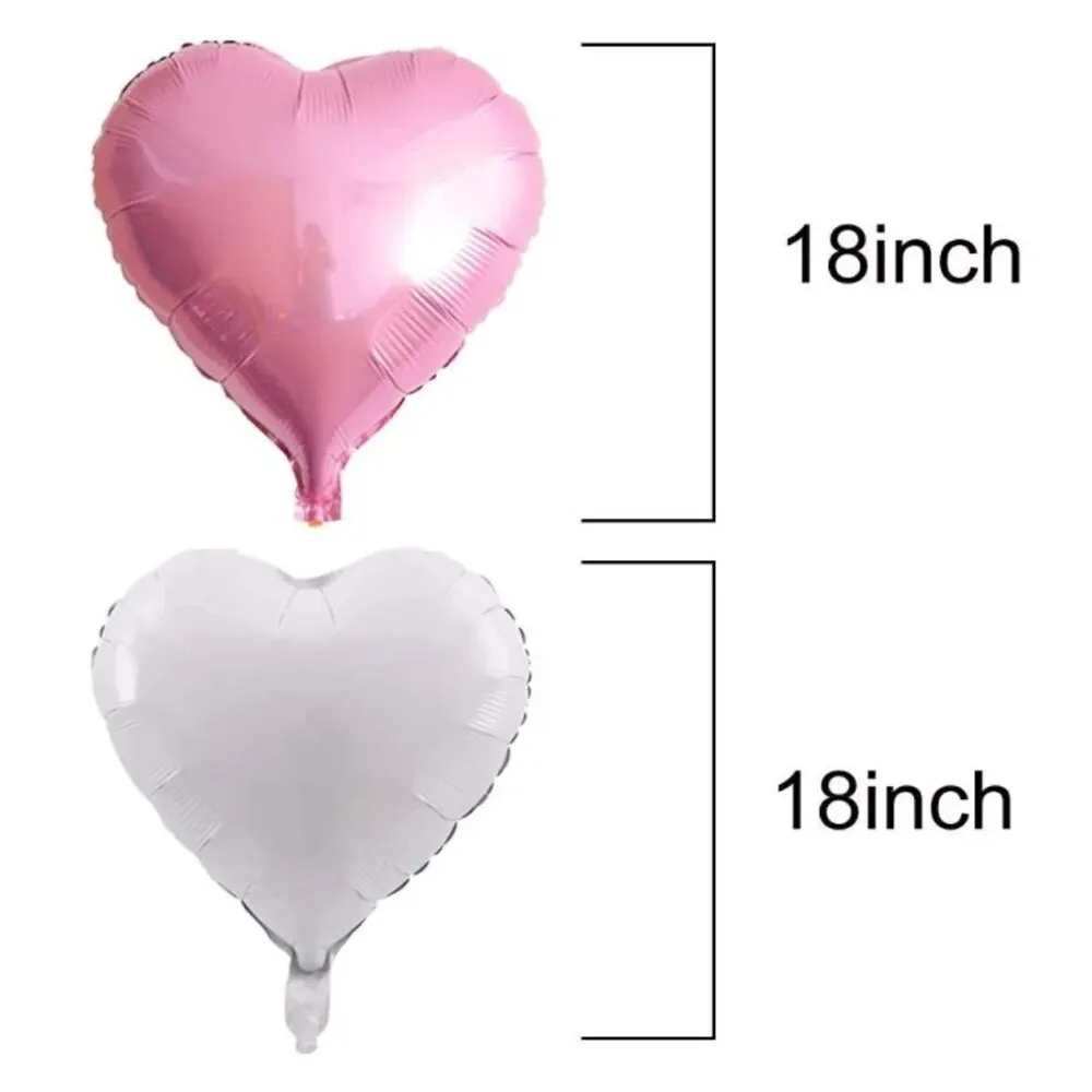 Pink and White Heart-shaped Foil Balloons, Birthday Party Decorations