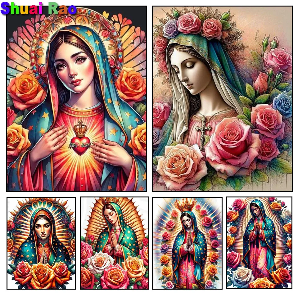 Lady of Guadalupe Diamond Painting New 2024 Floral Virgin Mary Diamon Mosaic Mexican Catholic Art for Sublimation & crafts Gift