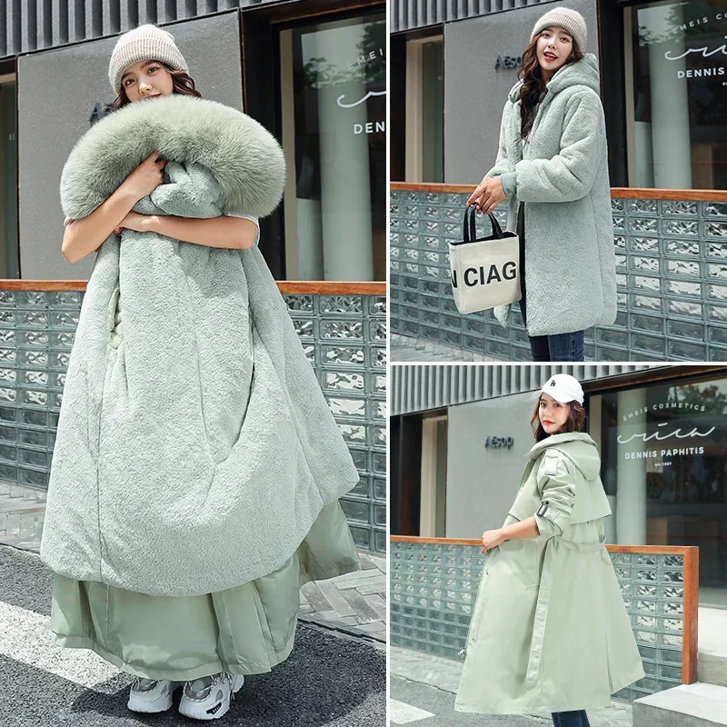 Fashion Woman Blouse 2023 Women's Winter Jacket Hooded X-Long Thick Faux Fur Filled Parka Women's Detachable Plus Size Jacket