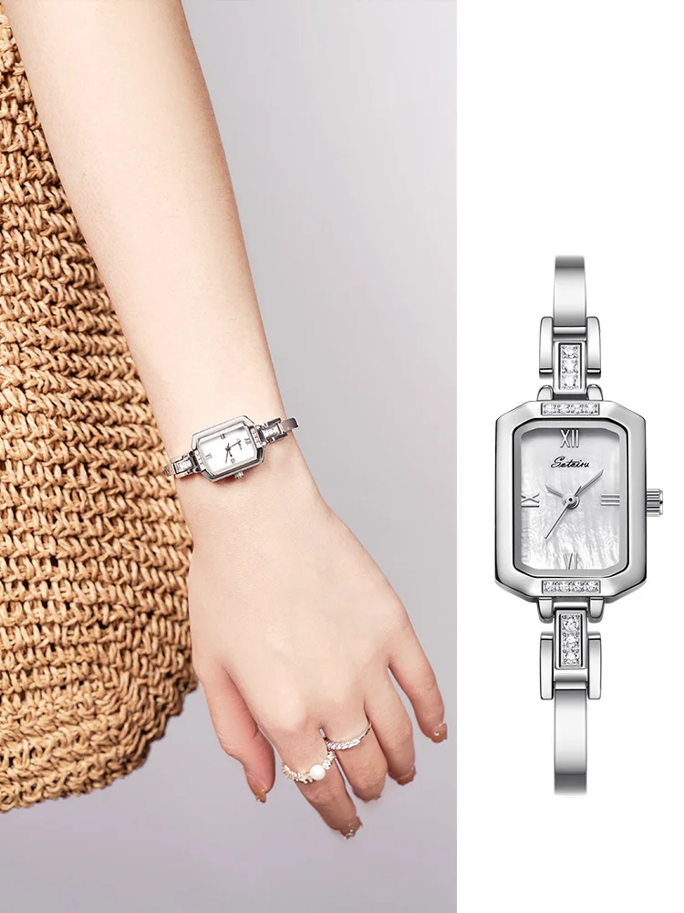 SOTOIRU New Bracelet Watches For Women Elegant Silver Square Quartz Wristwatch Minimalist Design Valentine's Gift For Ladies