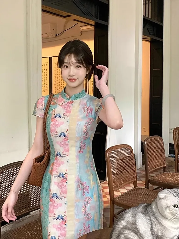 

Новинка: Летнее винтажное платье-ципао с цветочным принтом, приталенное, в китайском стиле, для повседневной носки