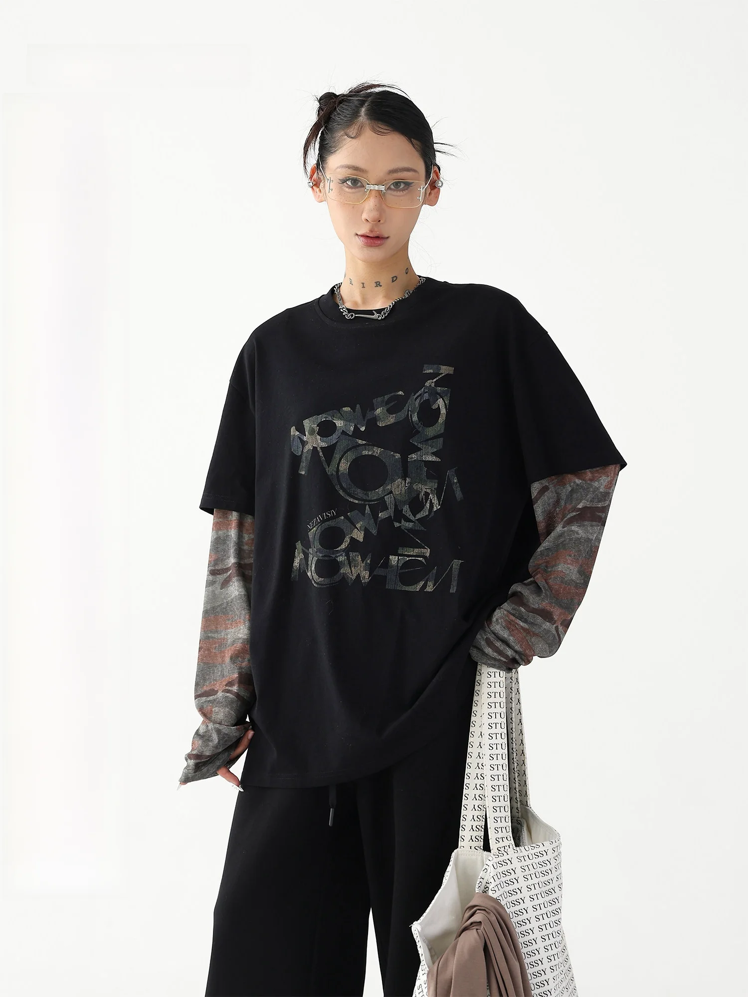 

Женская футболка AceStudios с длинным рукавом, камуфляжным принтом, свободного кроя, винтажная, с защитой от УФ-излучения, круглый вырез, модная, для девочек