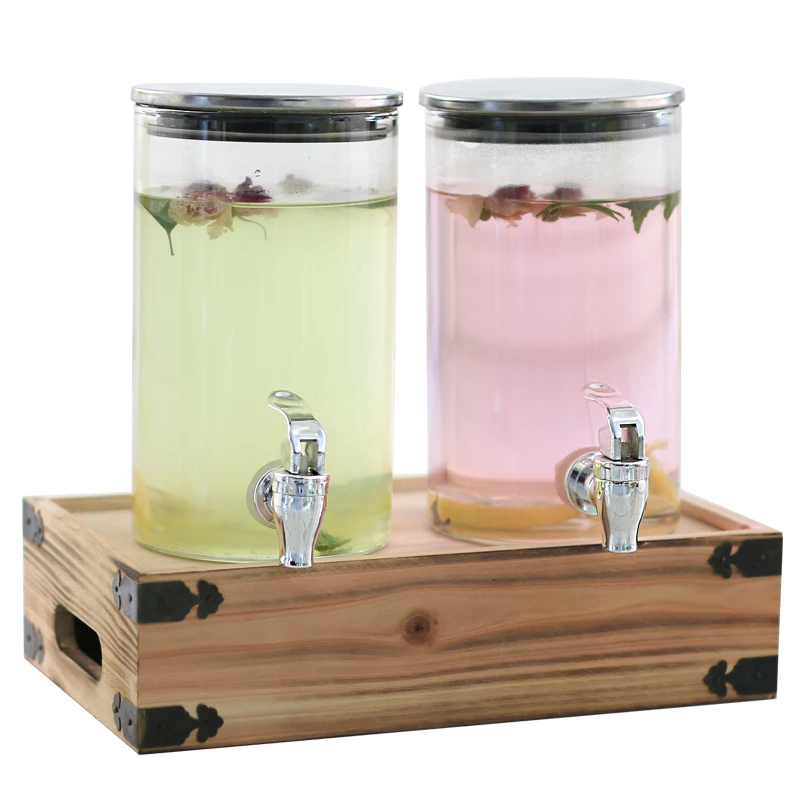 Heat resistant glass juice can with faucet, self-service beer and beverage bucket, honey sealed bottle, dessert table