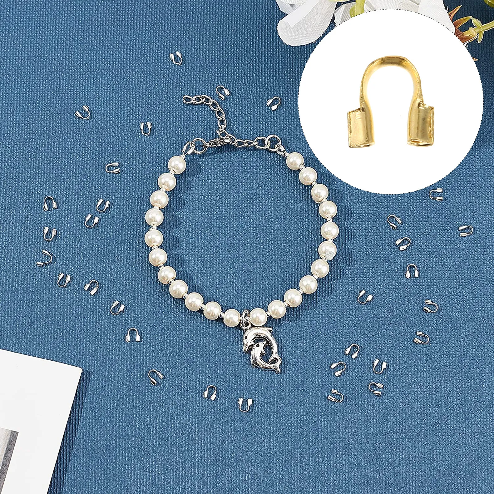 200Pcs Golden Brass U Shape Wire Protector for Jewelry DIY Handmade Crafts Necklace Bracelet Anklet Sweater Chain Crimp Guard