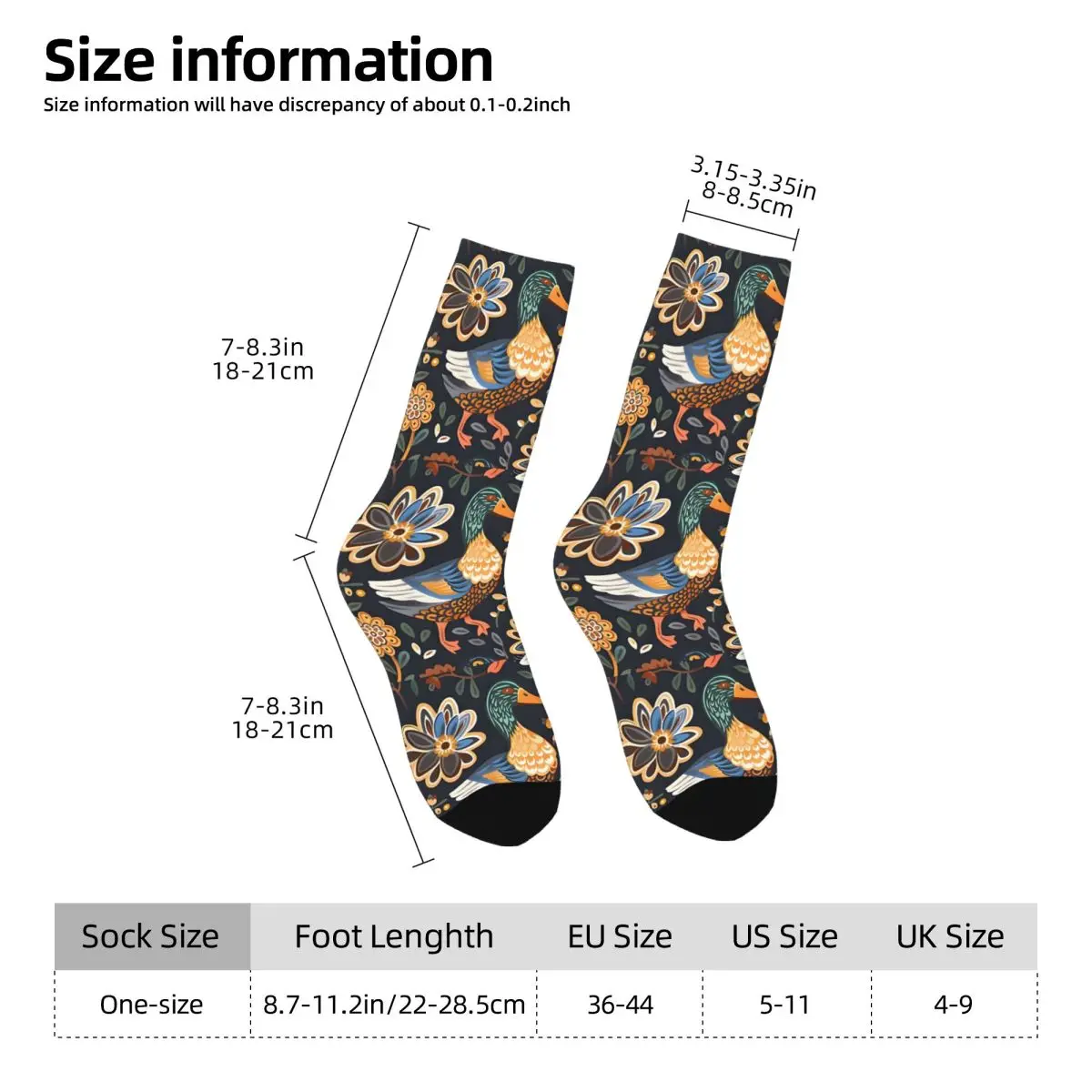 Happy Retro Mallard Ducks Modern Folk Pattern Crazy Men's Socks Unisex Harajuku Pattern Printed Funny Crew Sock Boys Gift