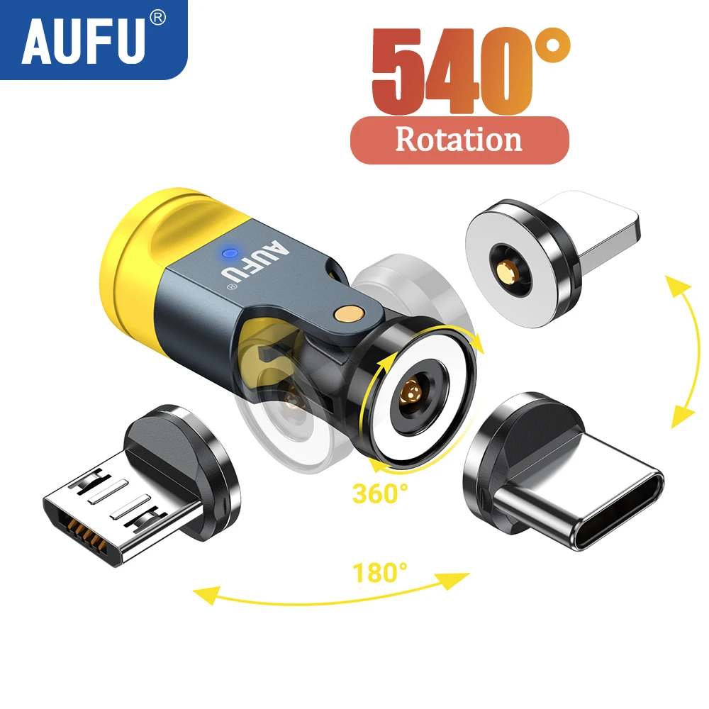 AUFU 540 Grad Drehbarer Magnetischer Adapter USB auf Typ-C Ladekabel Magnetischer USB-C Buchsen-Konverter für iPhone Mobiltelefon